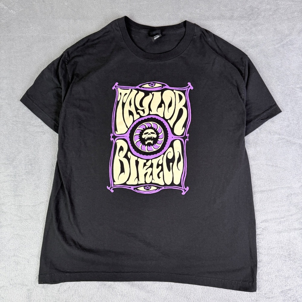 Hanes Beefy-T Taylor Bike Co Graphic Tee Mens XL Black Psychedelic Skull Shirt